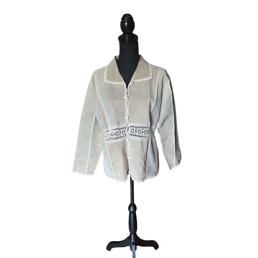 Kroshetta Leather Jacket with Crochet Trim – Women’s XL